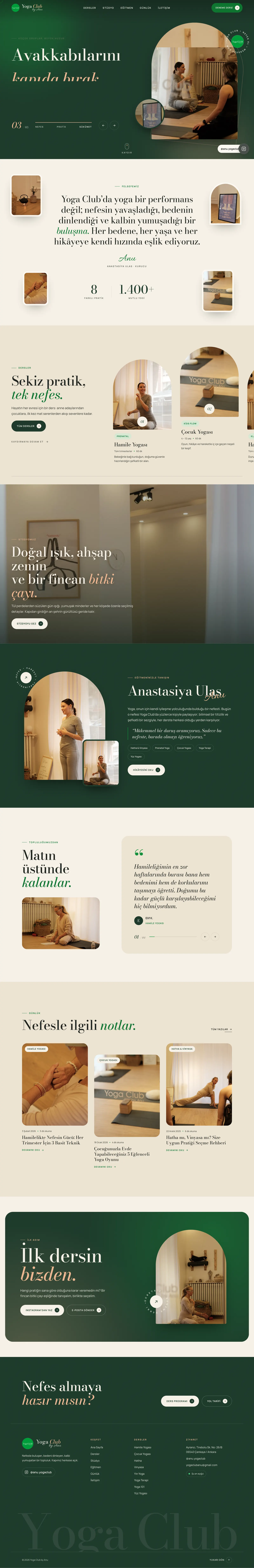 Anu Yoga Club web sitesinin ana sayfası