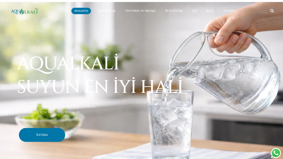 Aqualkali kurumsal web sitesinin ana sayfası