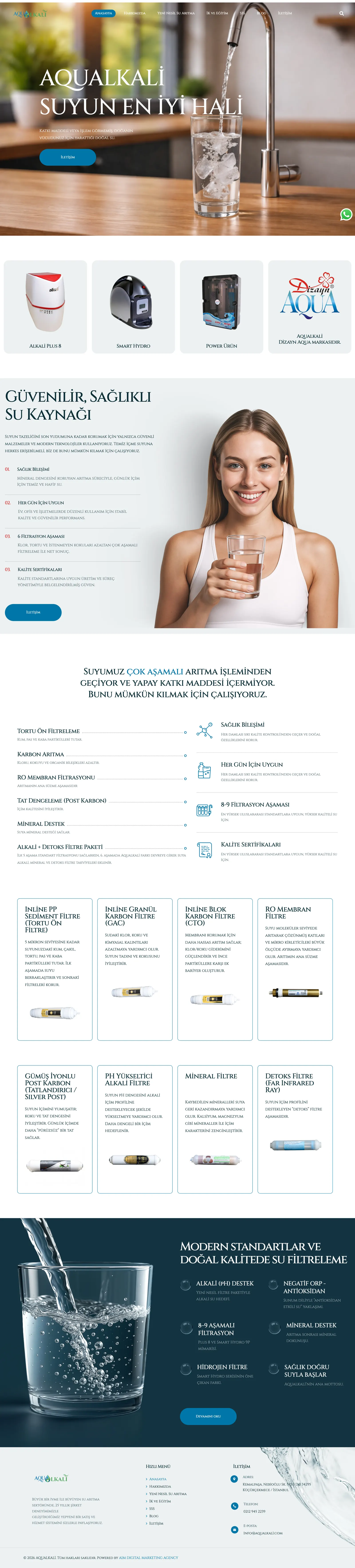 Aqualkali kurumsal web sitesinin ana sayfası