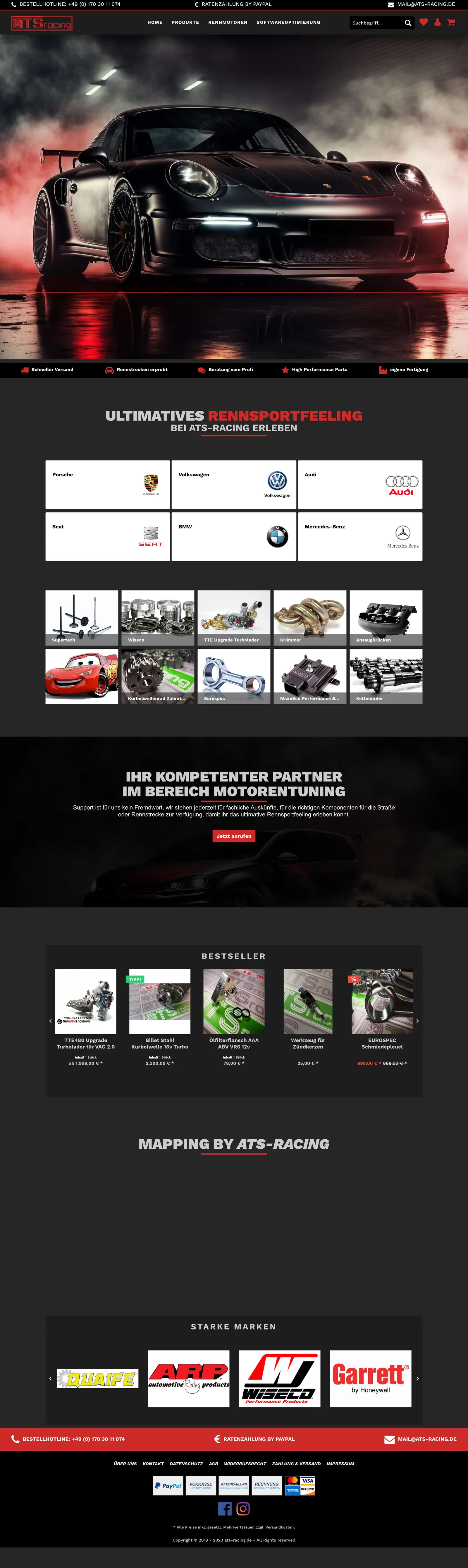 ATS Racing Deutschland e-ticaret sitesinin ana sayfası