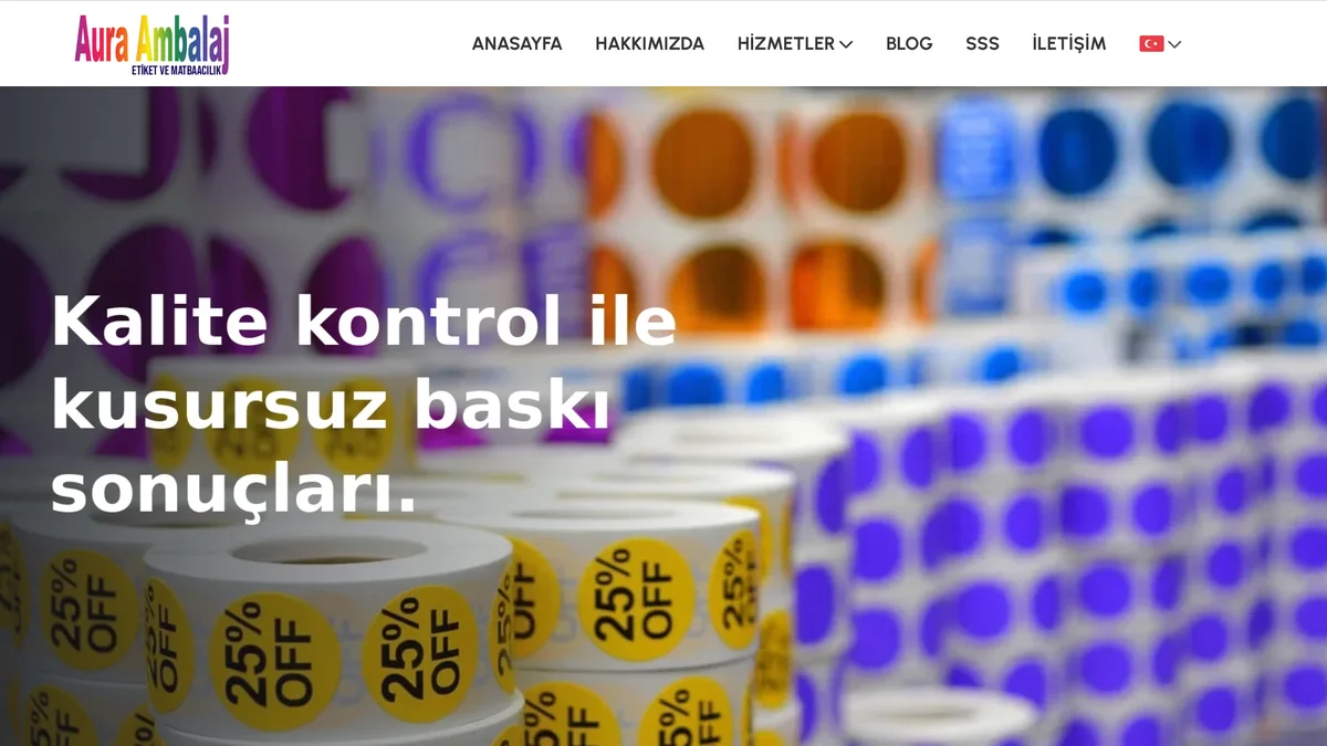 Aura Ambalaj kurumsal web sitesinin ana sayfası