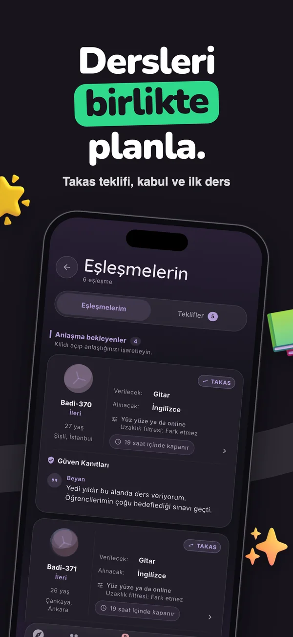 Bi’Badi eşleşmeler ekranı