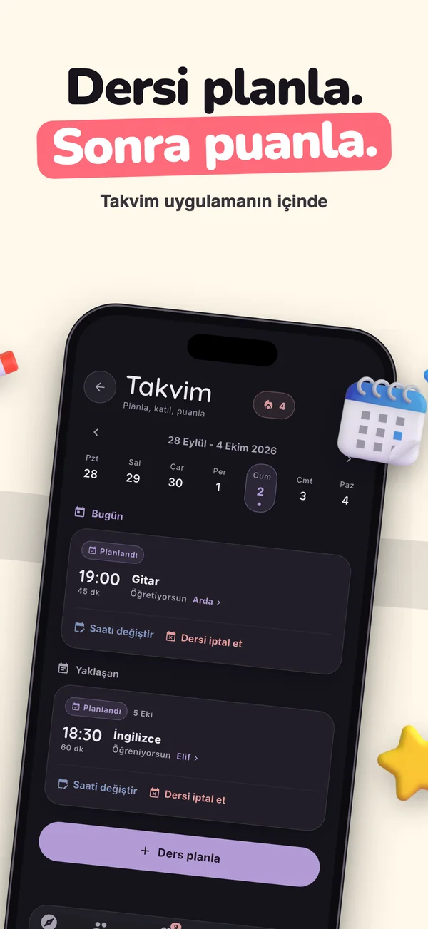 Bi’Badi ders takvimi ekranı