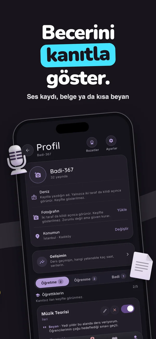 Bi’Badi kanıtlı profil ekranı