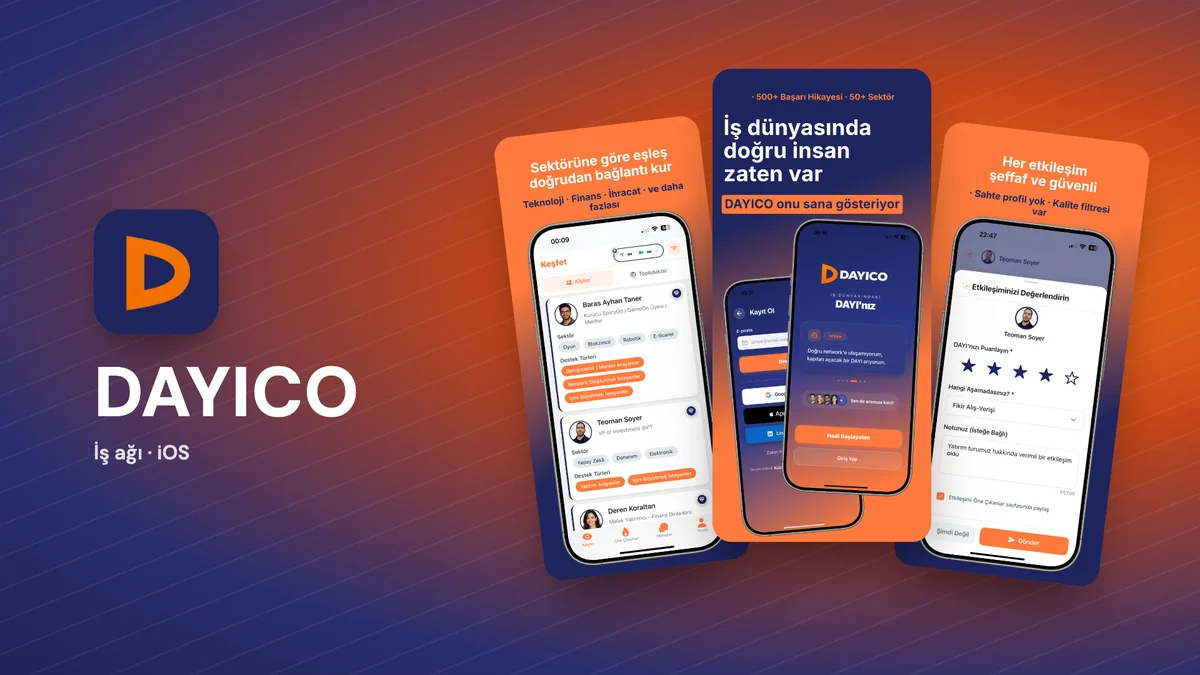 DAYICO mobil uygulamasının ekranları