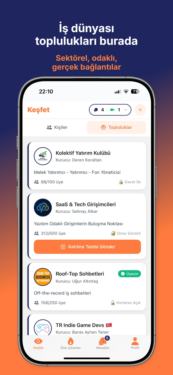 DAYICO topluluklar ekranı