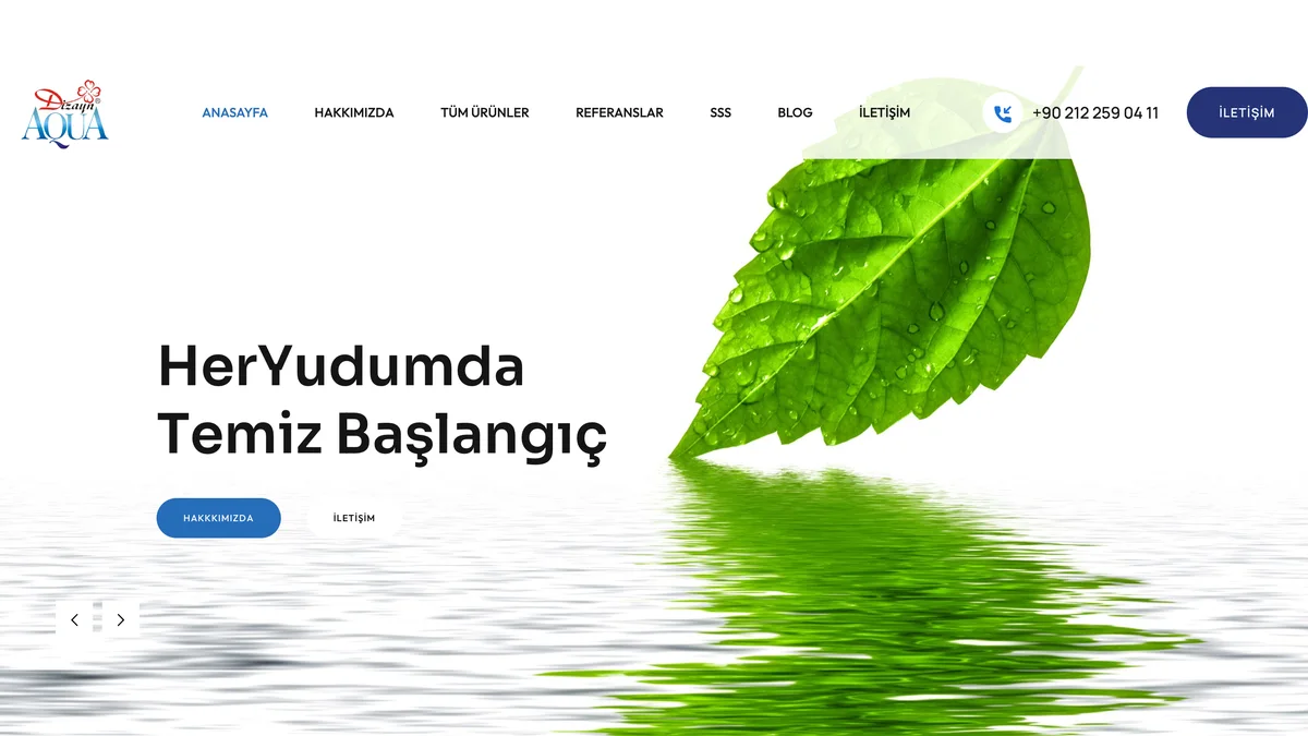 Dizayn Aqua kurumsal web sitesinin ana sayfası