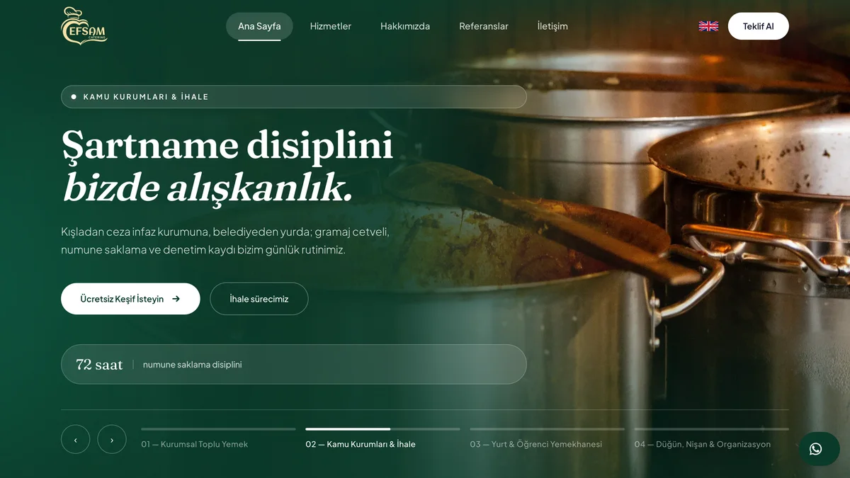 Efsam Catering kurumsal web sitesinin ana sayfası