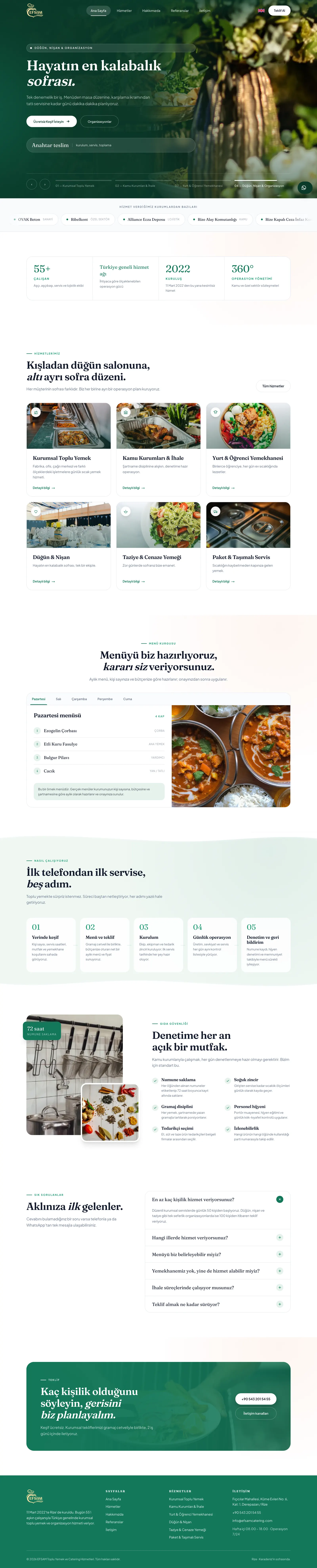 Efsam Catering kurumsal web sitesinin ana sayfası