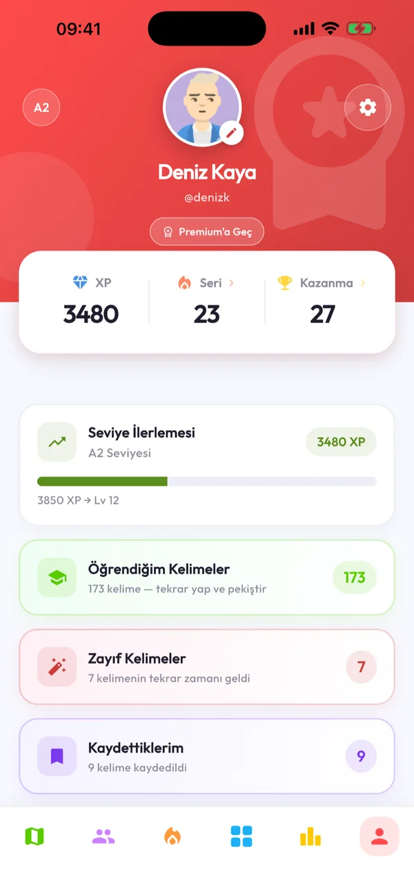 Lingo Race profil ekranı