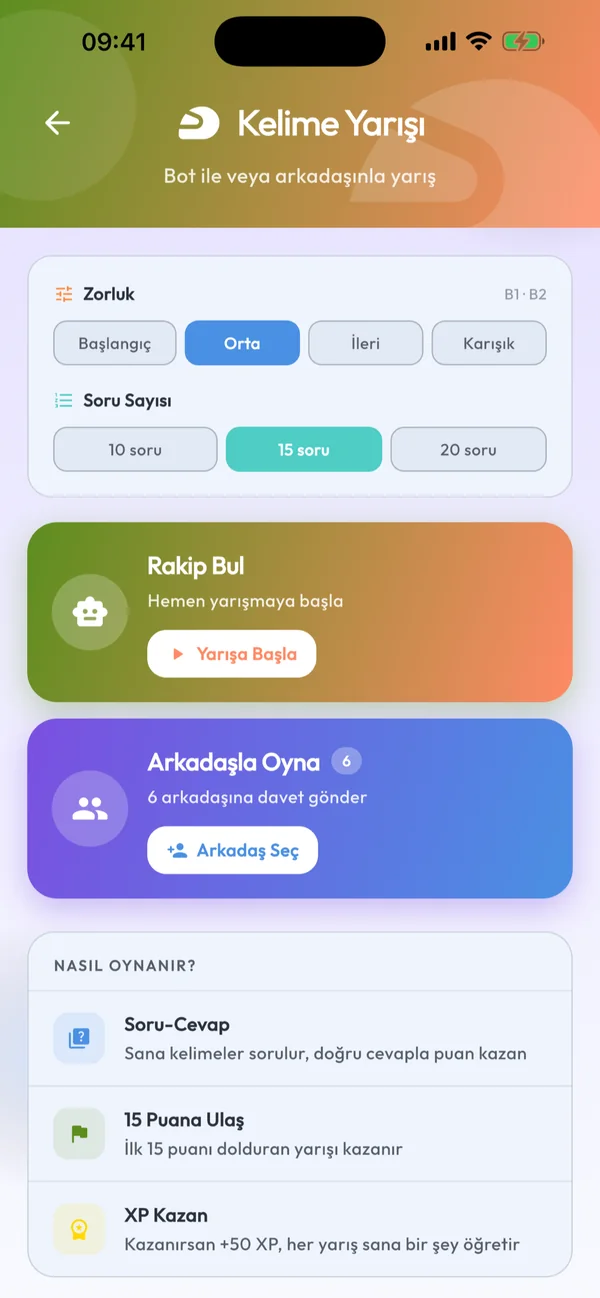 Lingo Race kelime yarışı ekranı