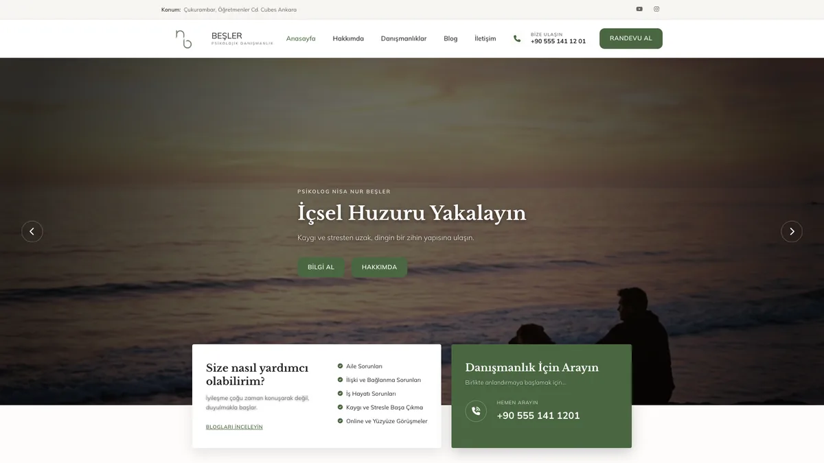 Psikolog Nisa Nur Beşler web sitesinin ana sayfası