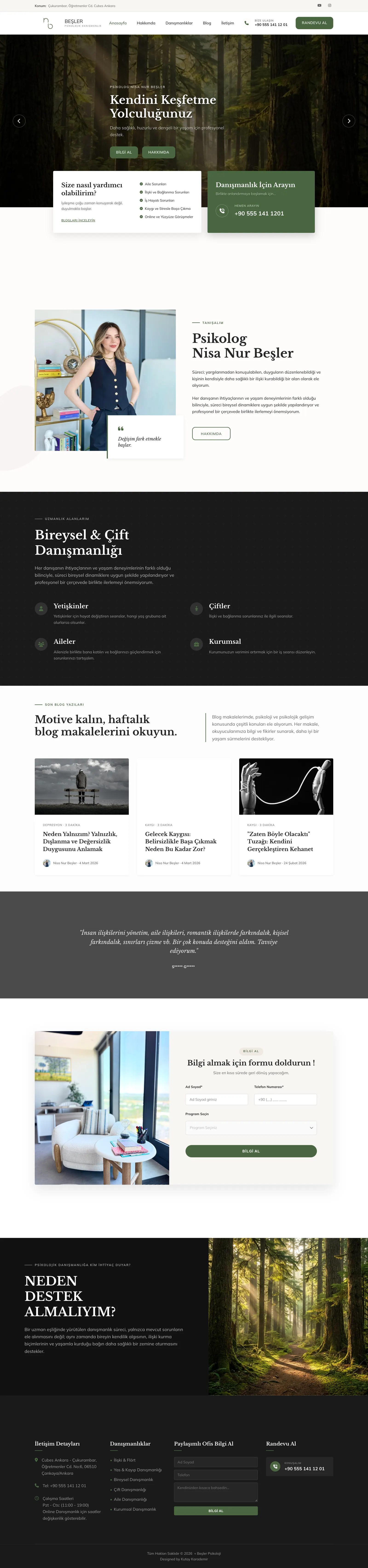 Psikolog Nisa Nur Beşler web sitesinin ana sayfası
