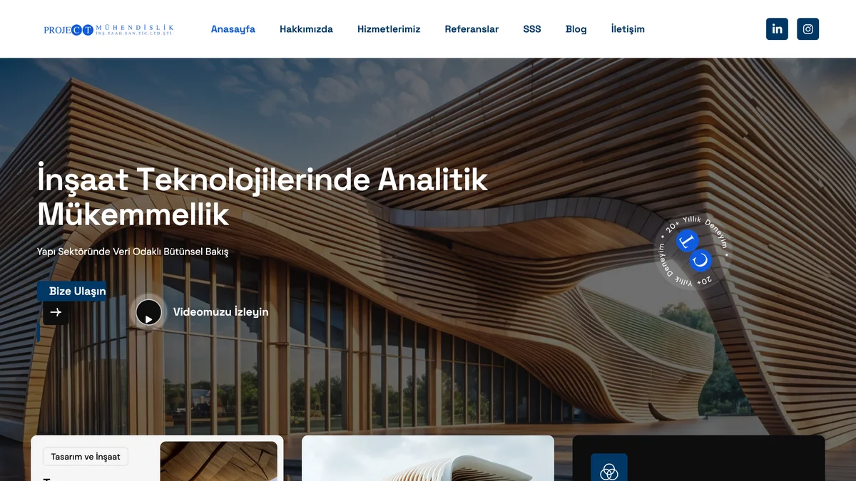 Project Mühendislik kurumsal web sitesinin ana sayfası