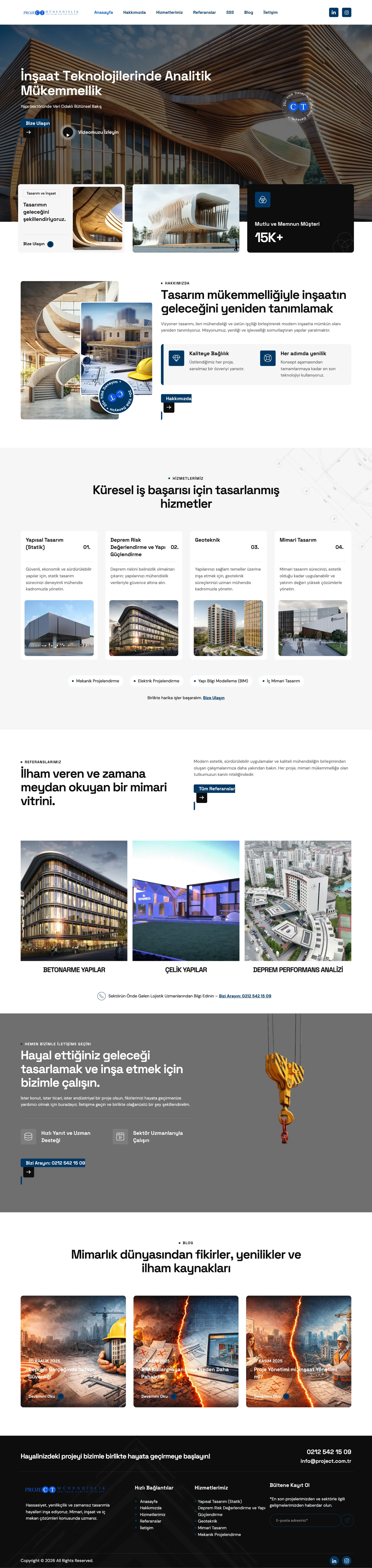 Project Mühendislik kurumsal web sitesinin ana sayfası