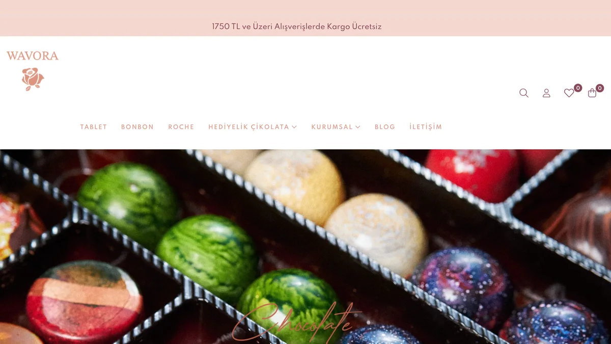 Wavora Chocolate e-ticaret sitesinin ana sayfası