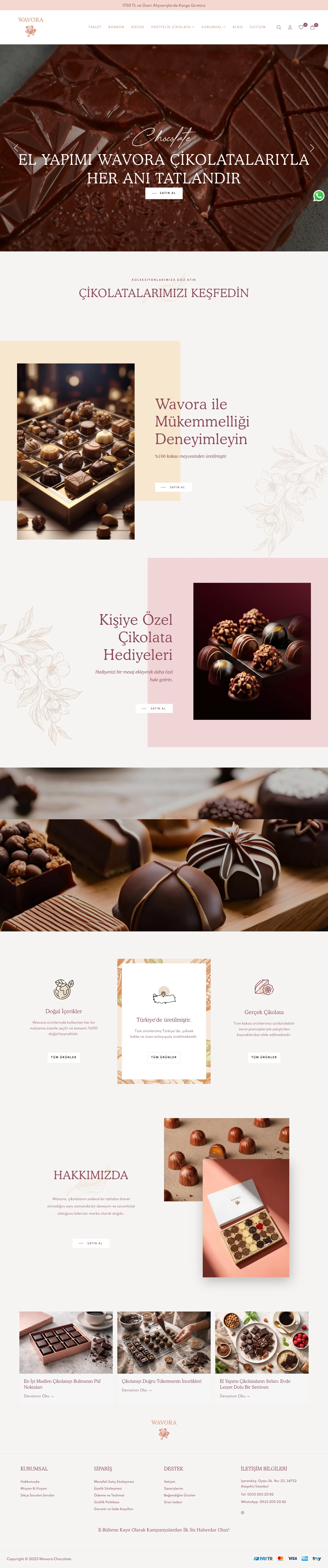 Wavora Chocolate e-ticaret sitesinin ana sayfası